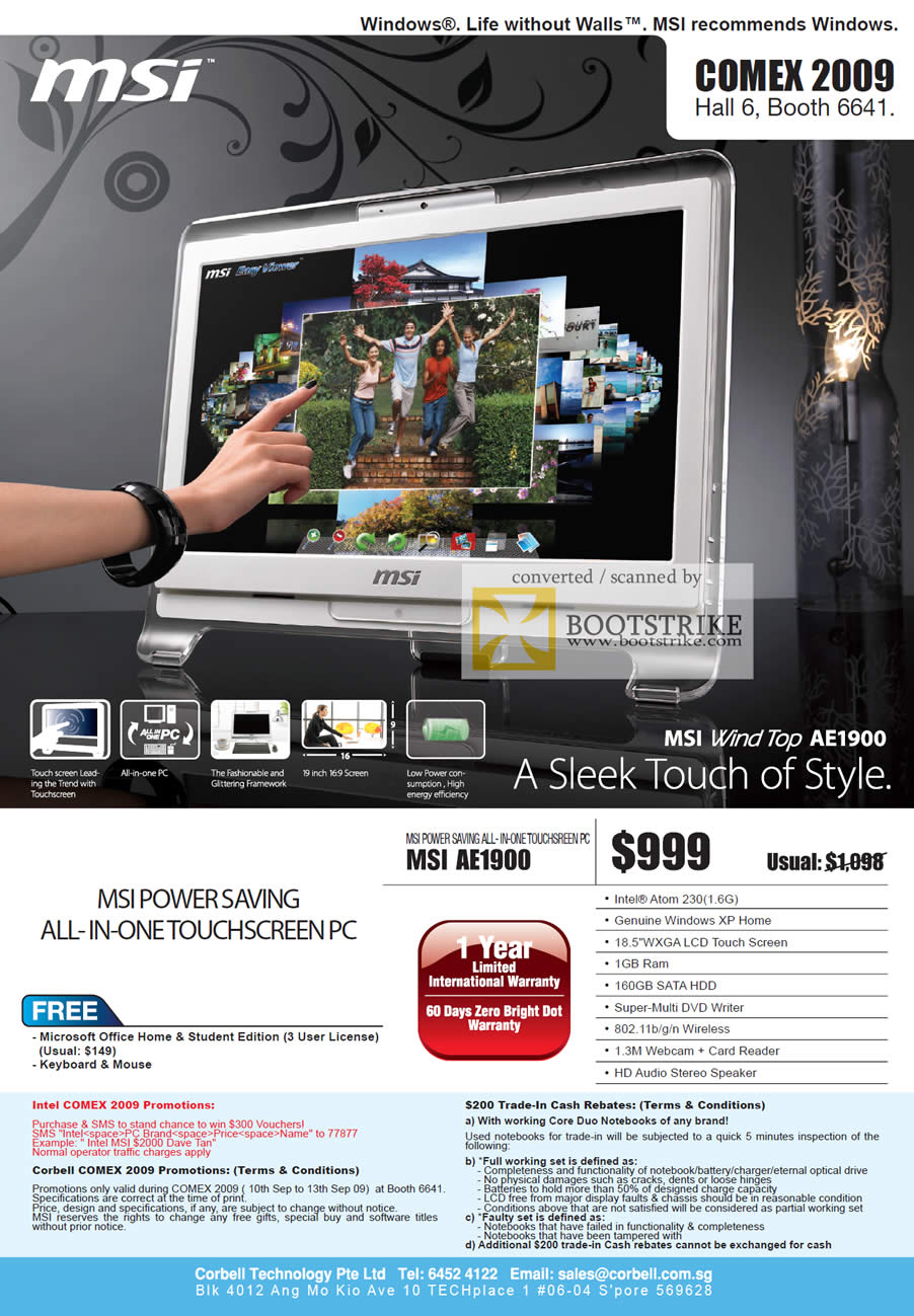 Comex 2009 price list image brochure of MSI Wind All-In-One Touchscreen PC Top AE1900