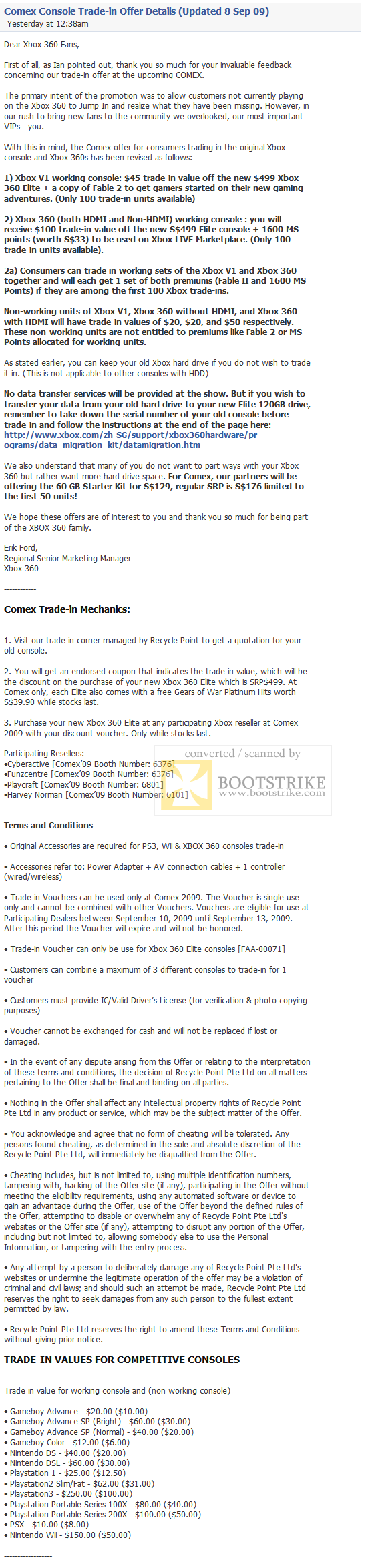 Comex 2009 price list image brochure of Microsoft Trade-In Offers Gameboy Nintendo Playstation Wii Facebook Note