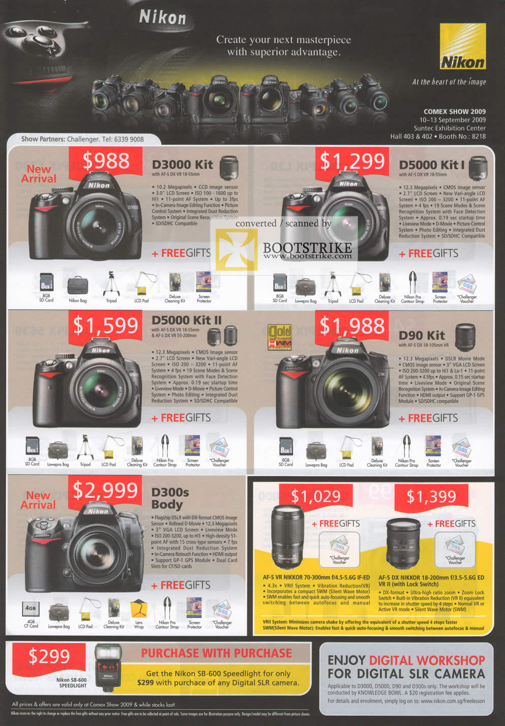 Comex 2009 price list image brochure of Nikon Digital Cameras D3000 D5000 D90 D300