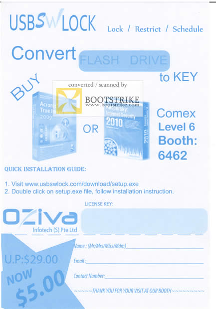 Comex 2009 price list image brochure of OZiva USB SWLock