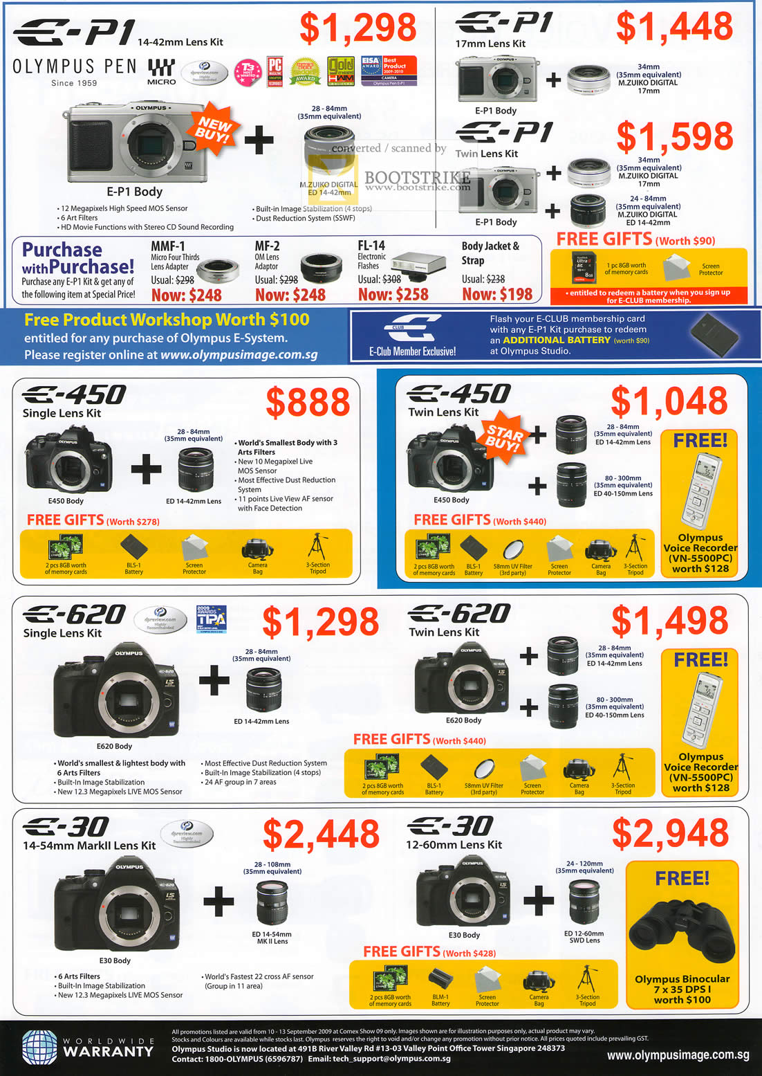 Comex 2009 price list image brochure of Olympus Digital Cameras Pen E-P1 E-450 E-620 E-30