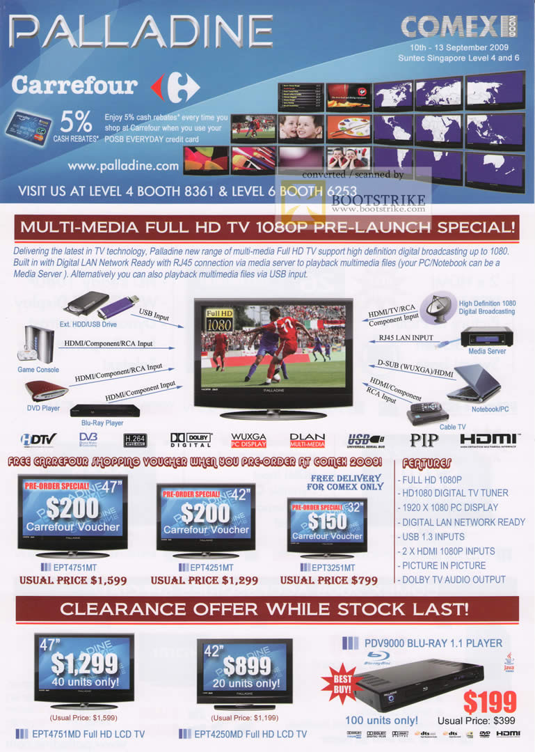 Comex 2009 price list image brochure of Palladine LCD TV Blu Ray Player Carrefour