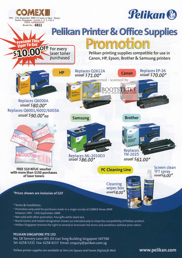 Comex 2009 price list image brochure of Pelikan Printer Canon HP Epson Brother Samsung Toner Ink