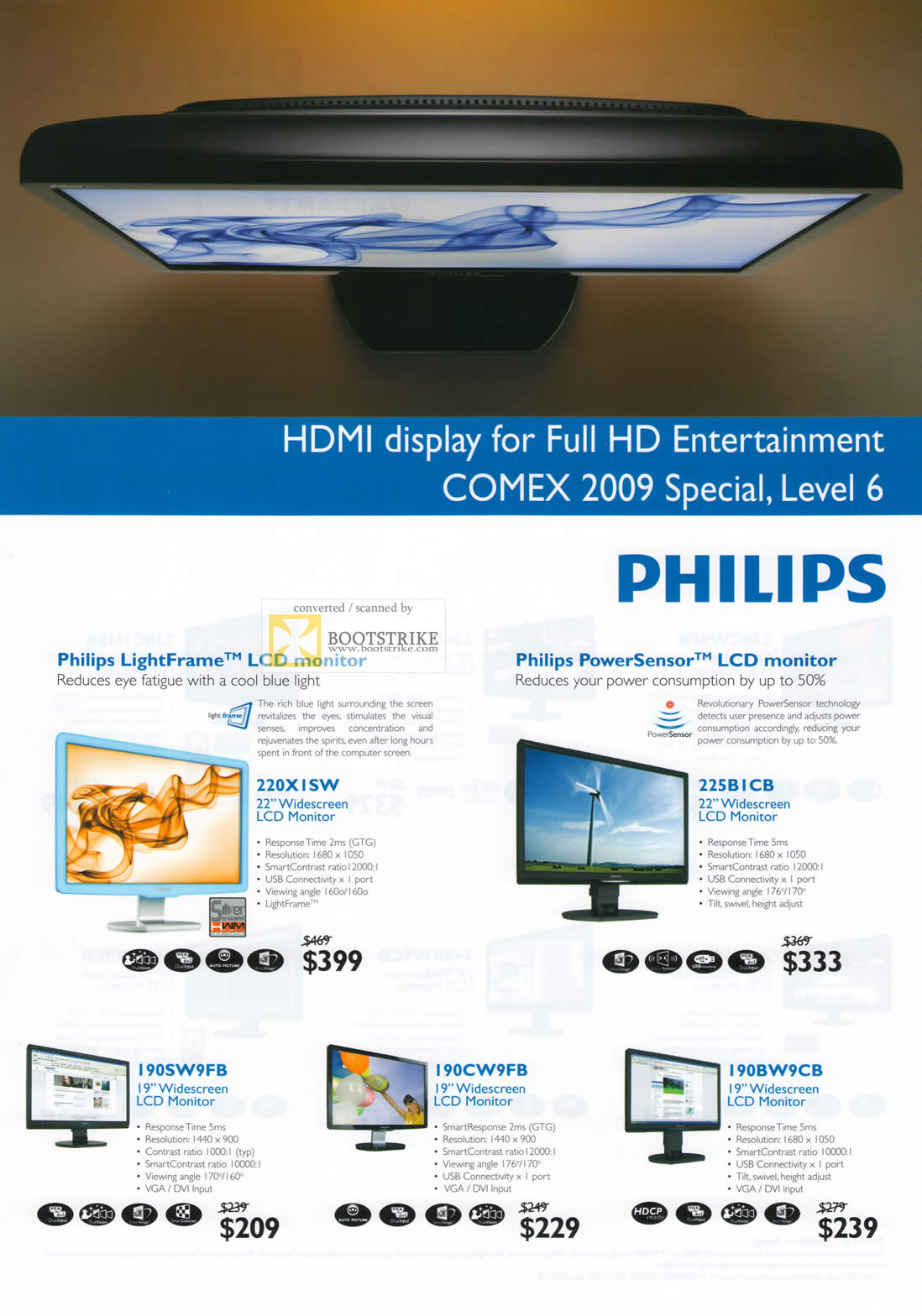 Comex 2009 price list image brochure of Philips LightFrame LCD Monitors PowerSensor