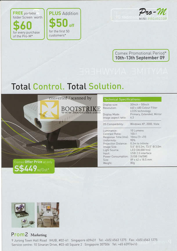 Comex 2009 price list image brochure of Pro-M Mini Projector