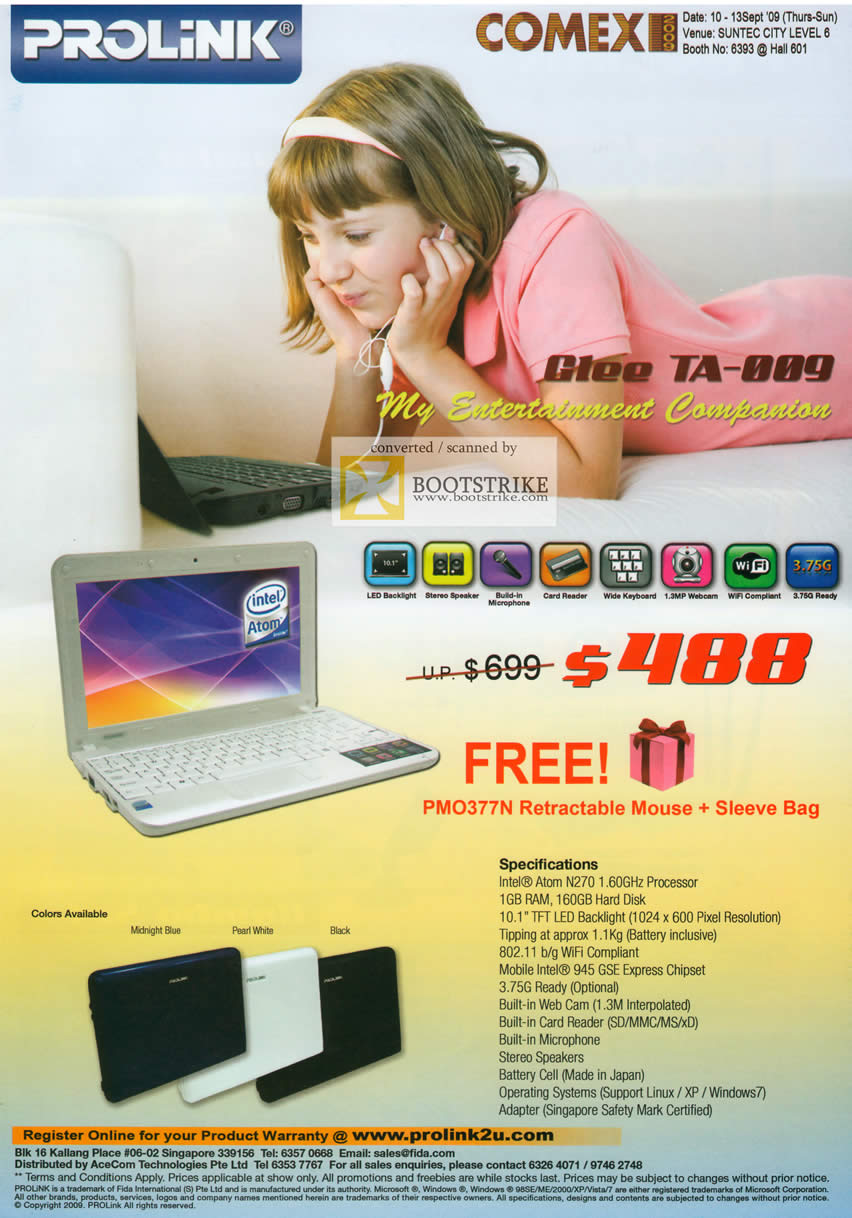 Comex 2009 price list image brochure of Prolink Netbook