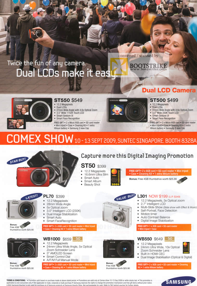 Comex 2009 price list image brochure of Samsung Digital Cameras ST550 ST500 ST50 PL79 L301 WB1000 WB550