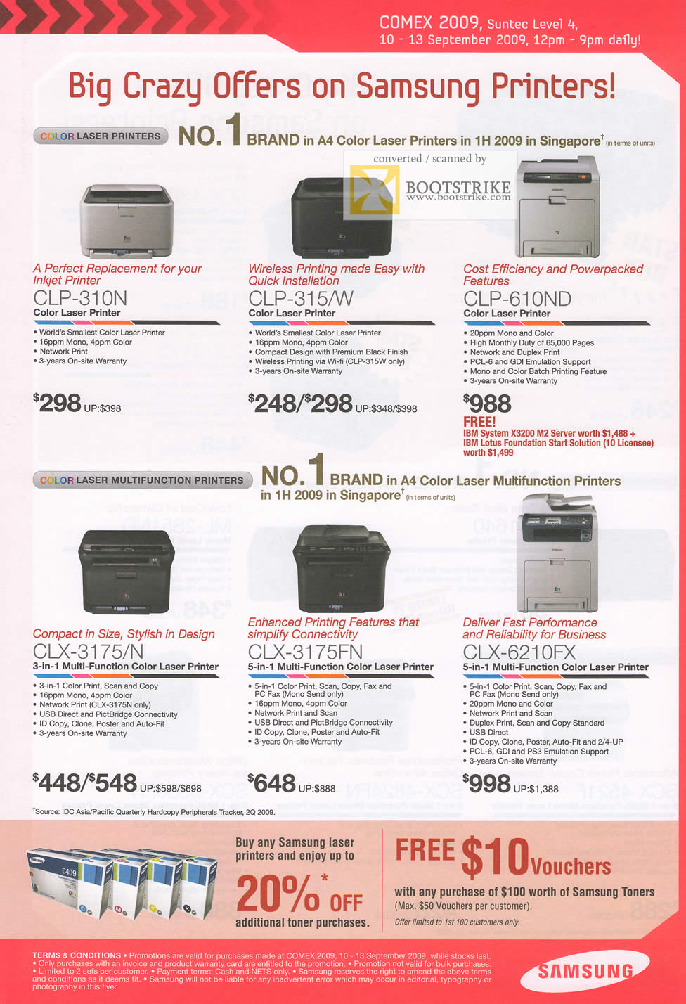 Comex 2009 price list image brochure of Samsung Printers Colour Laser Multi Function CLX CLP