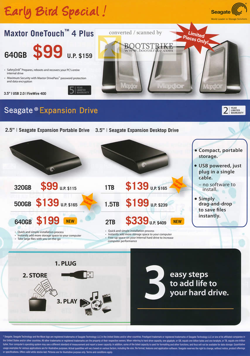 Comex 2009 price list image brochure of Seagate Maxtor OneTouch 4 Plus Expansion Portable Desktop Drive External Storage