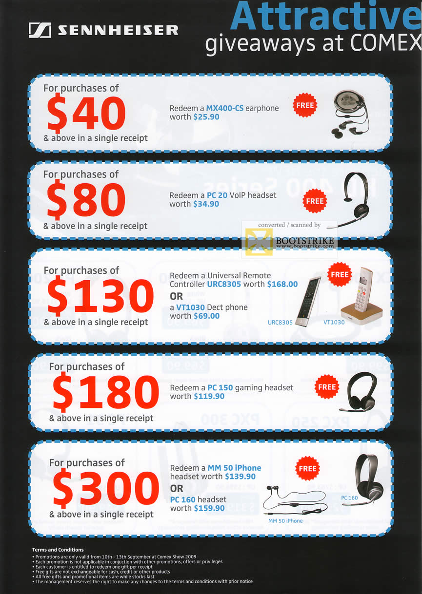 Comex 2009 price list image brochure of Sennheiser Promotions