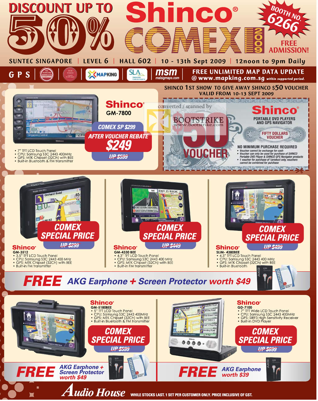 Comex 2009 price list image brochure of Shinco GM-7800 GPS 3512 4330 4380BEE 5180BEE 7100