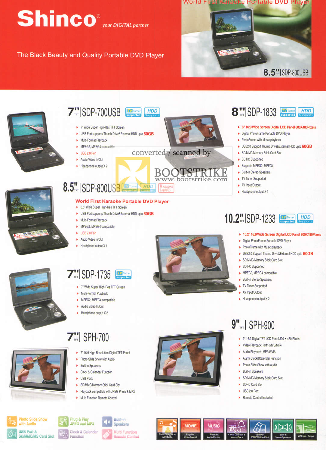 Comex 2009 price list image brochure of Shinco Portable DVD Player ISDP 700USB 1833 800USB 1233 1735 700 SPH 900