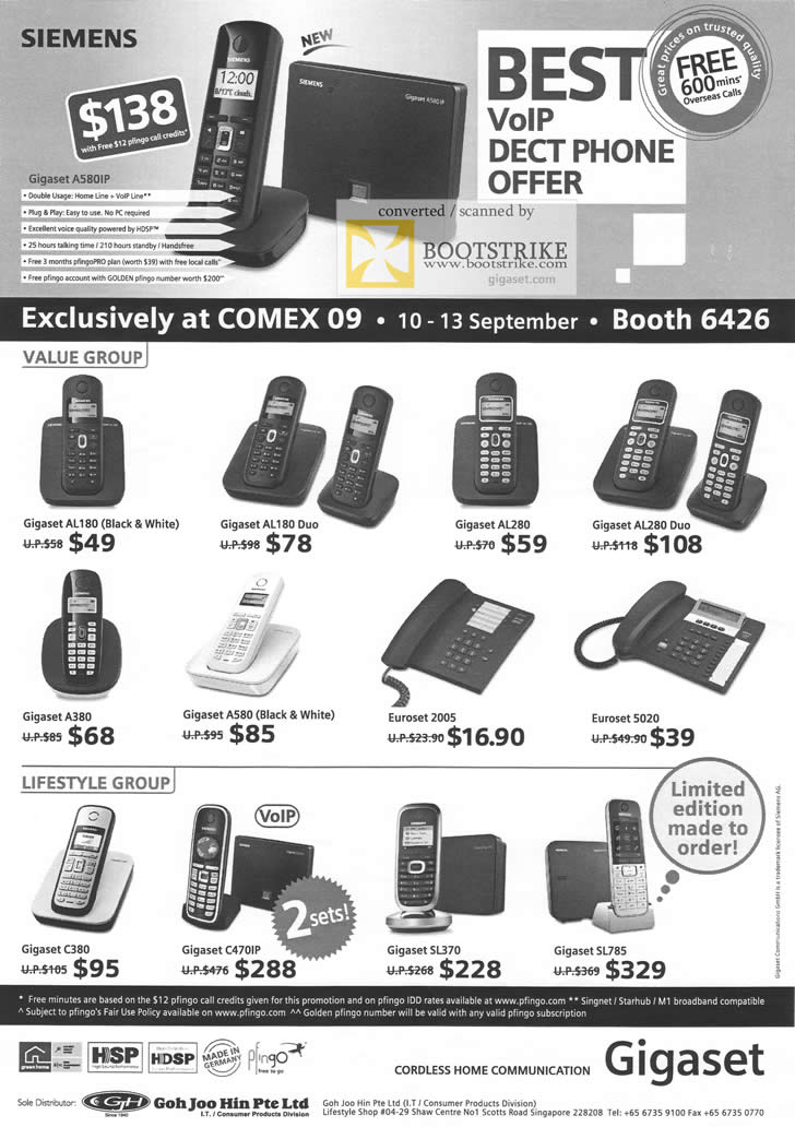 Comex 2009 price list image brochure of Siemens Gigaset VoIP Dect Phones