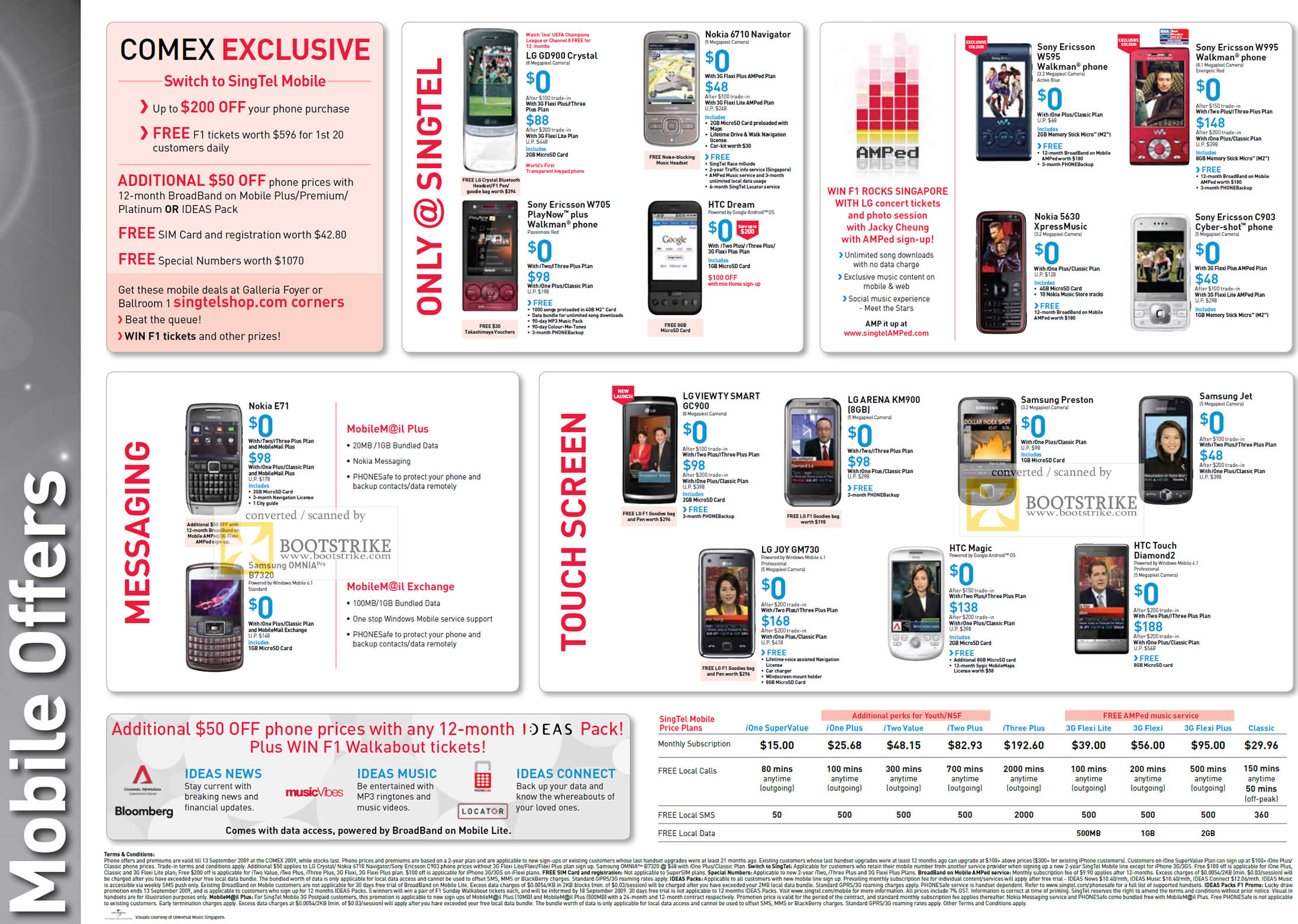 Comex 2009 price list image brochure of Singtel Mobile Phone Offers Nokia HTC Sony Ericsson LG Samsung GD900 Crystal Viewty Arena