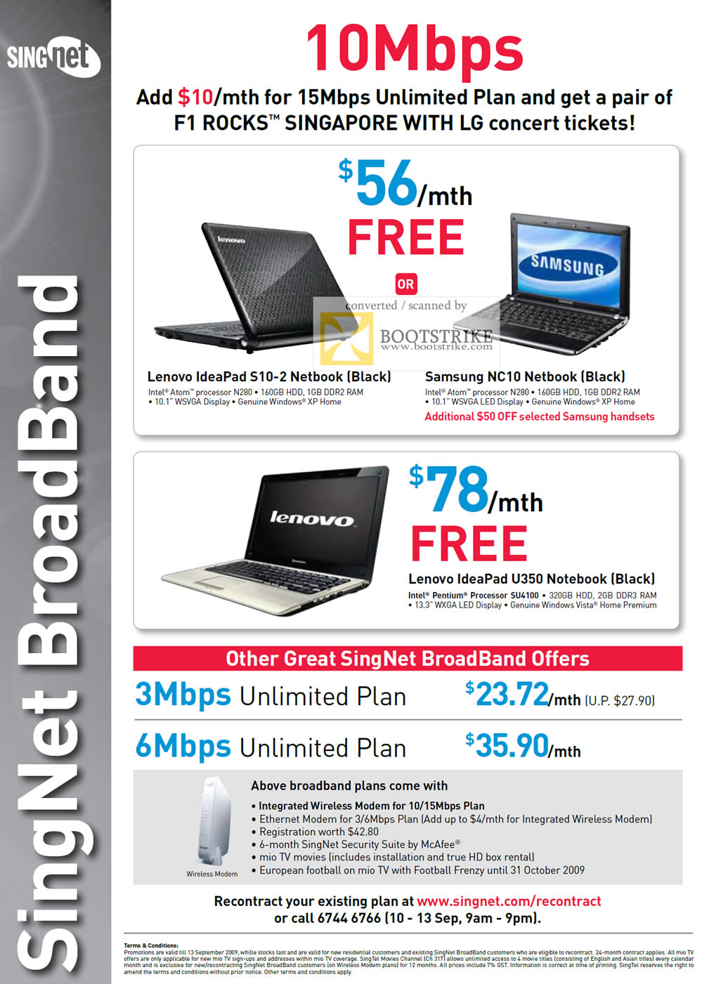 Comex 2009 price list image brochure of Singtel Singnet Broadband Lenovo IdeaPad S10 Samsung NC10 Netbook U310