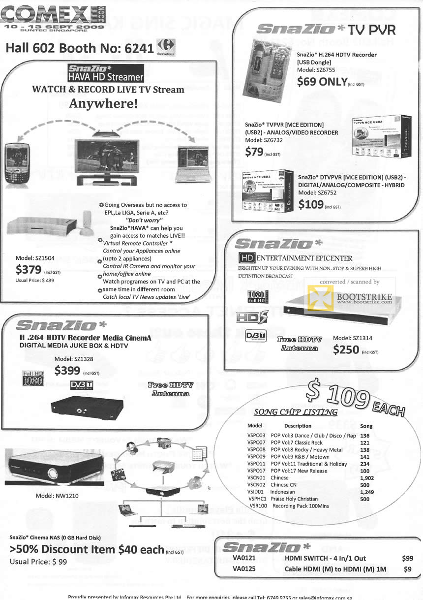 Comex 2009 price list image brochure of Snazio Hava HD Streamer TV PVR HDTV Recorder Media Cinema