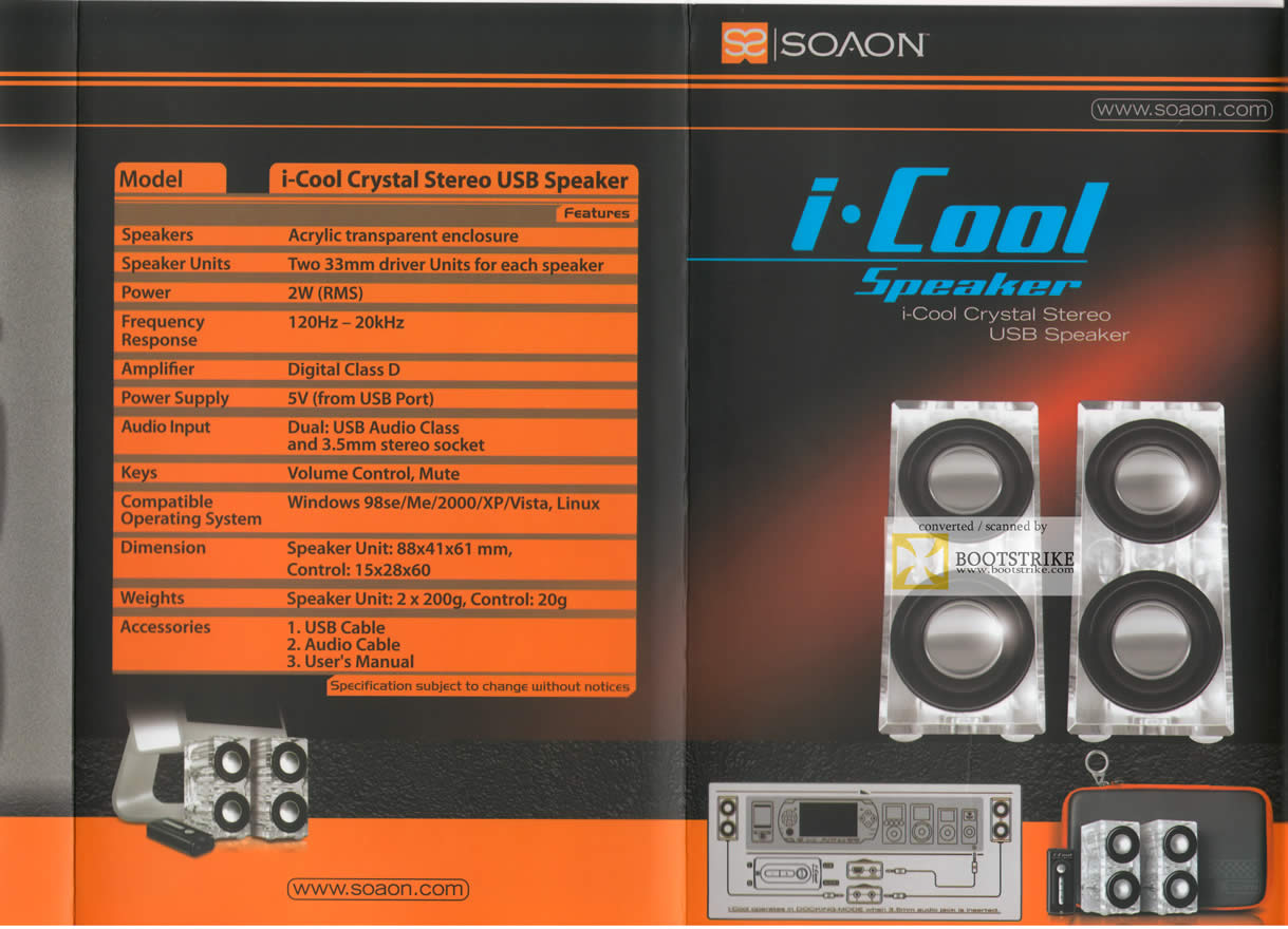 Comex 2009 price list image brochure of Soaon ICool Crystal Stereo USB Speaker