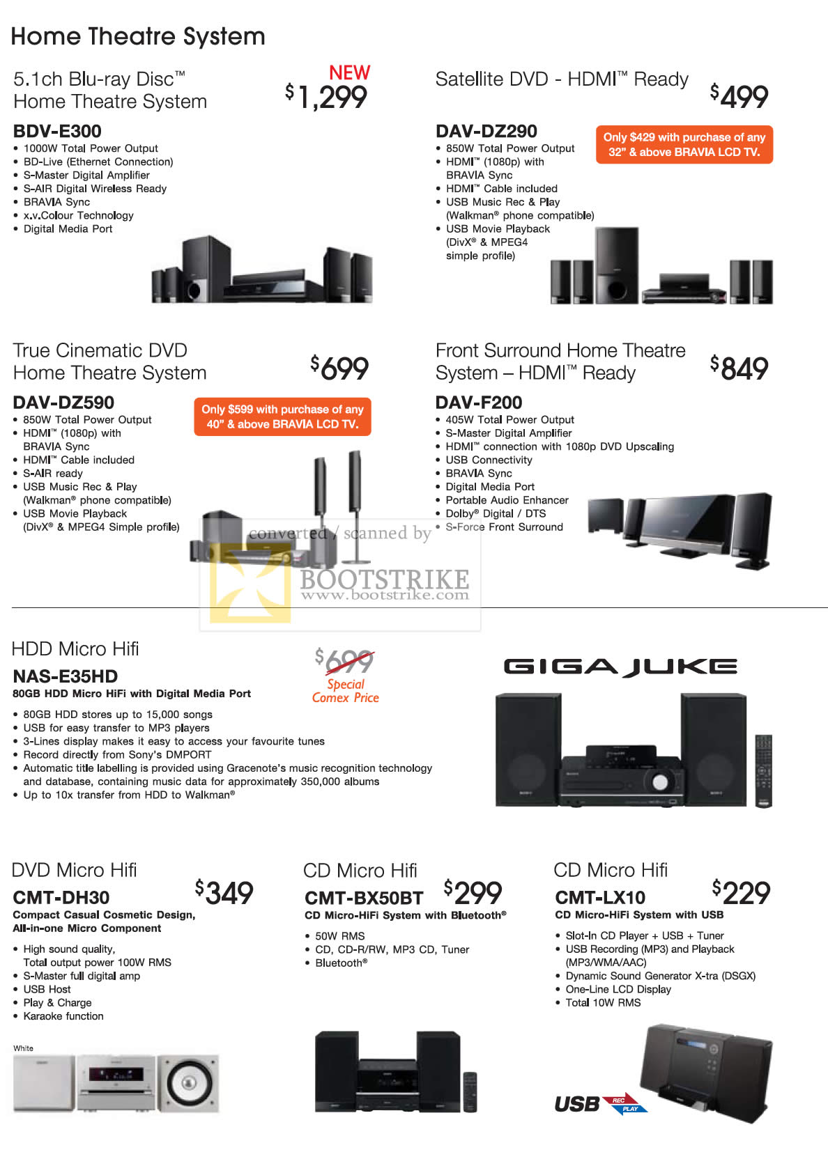 Comex 2009 price list image brochure of Sony Home Theatre Blu-ray BDV DAV Micro Hifi NAS DVD CMT CD