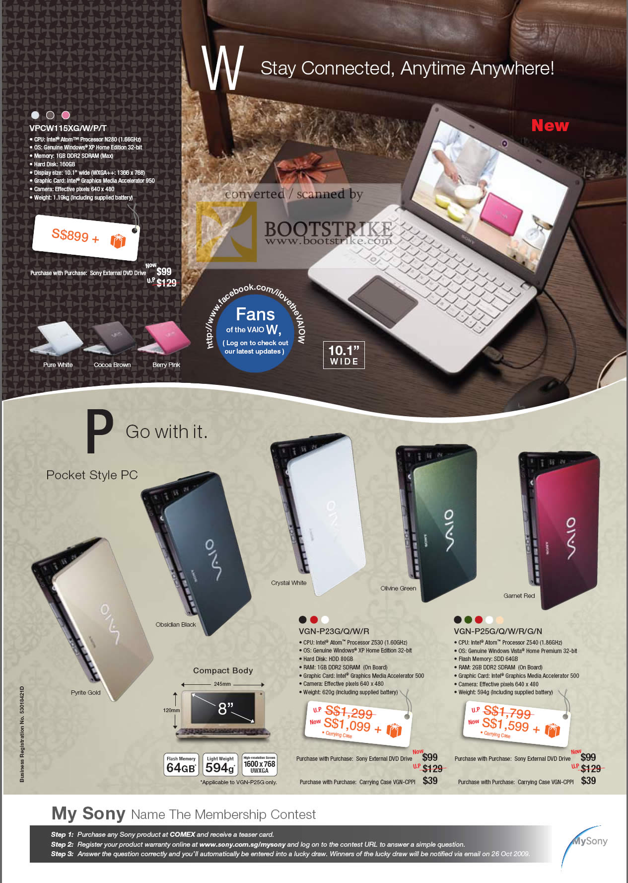 Comex 2009 price list image brochure of Sony Vaio W VPCW115XG P VGH-P23G P25G