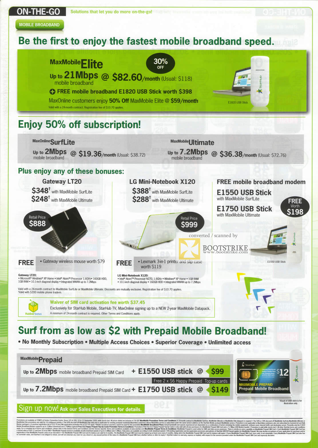 Comex 2009 price list image brochure of Starhub Mobile Broadband MaxMobile Elite Gateway LT20 LG Mini X120