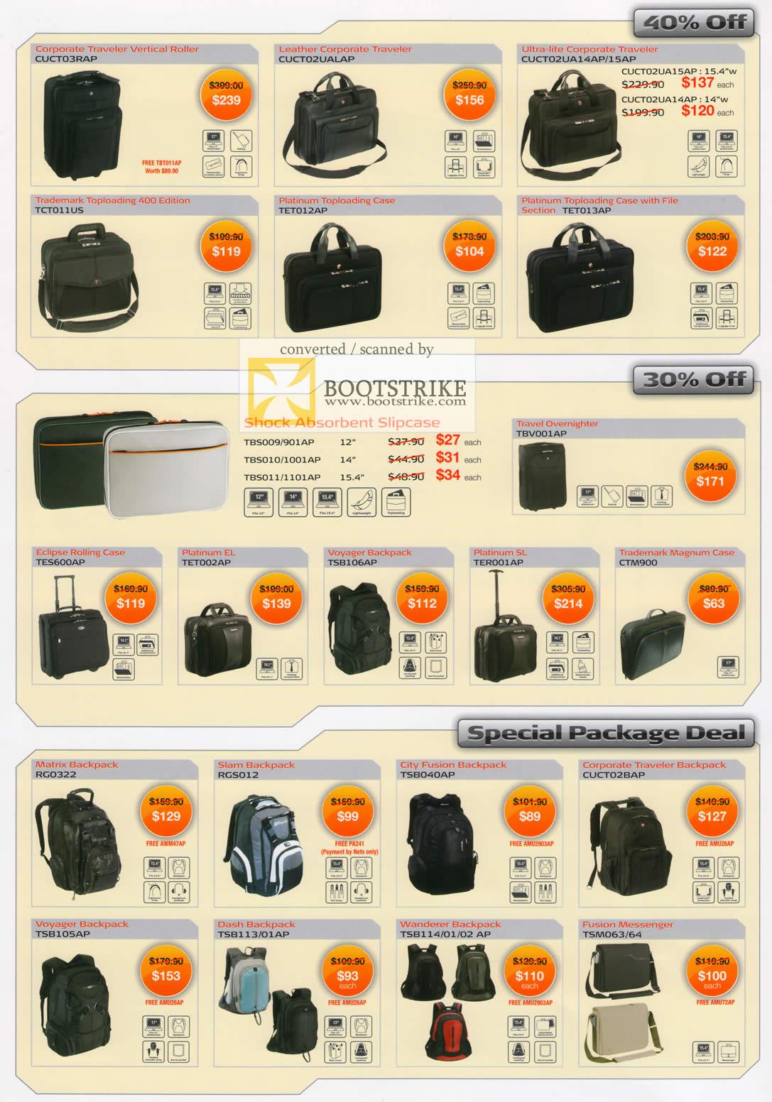 Comex 2009 price list image brochure of Targus Corporate Traveller Vertical Roller Case Backpack Messenger