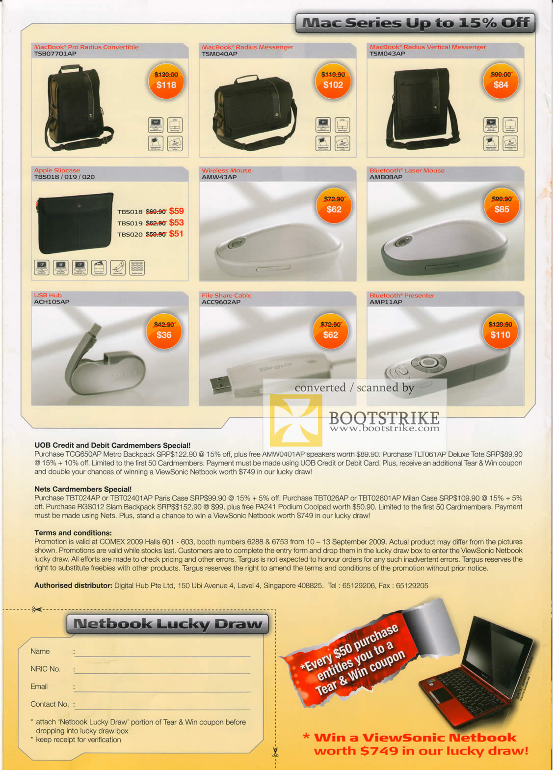 Comex 2009 price list image brochure of Targus Macbook Slipcase Mouse Convertible Messenger Presenter