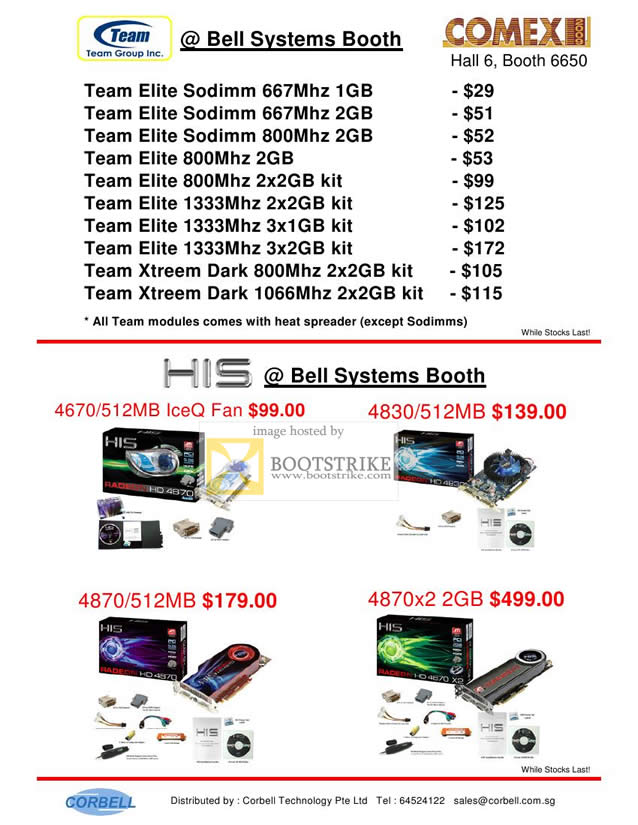 Comex 2009 price list image brochure of Team Elite Xtreem Dark Memory RAM HIS Bell Systems