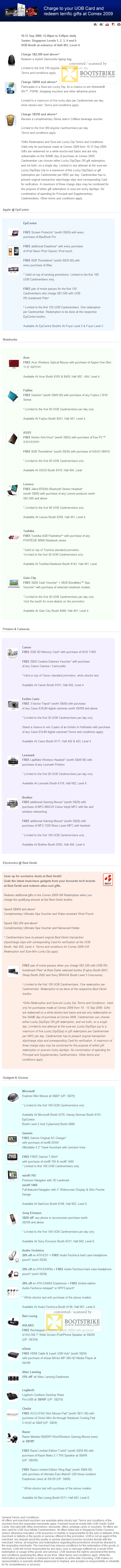 Comex 2009 price list image brochure of UOB Credit Debit Card Gifts Offers