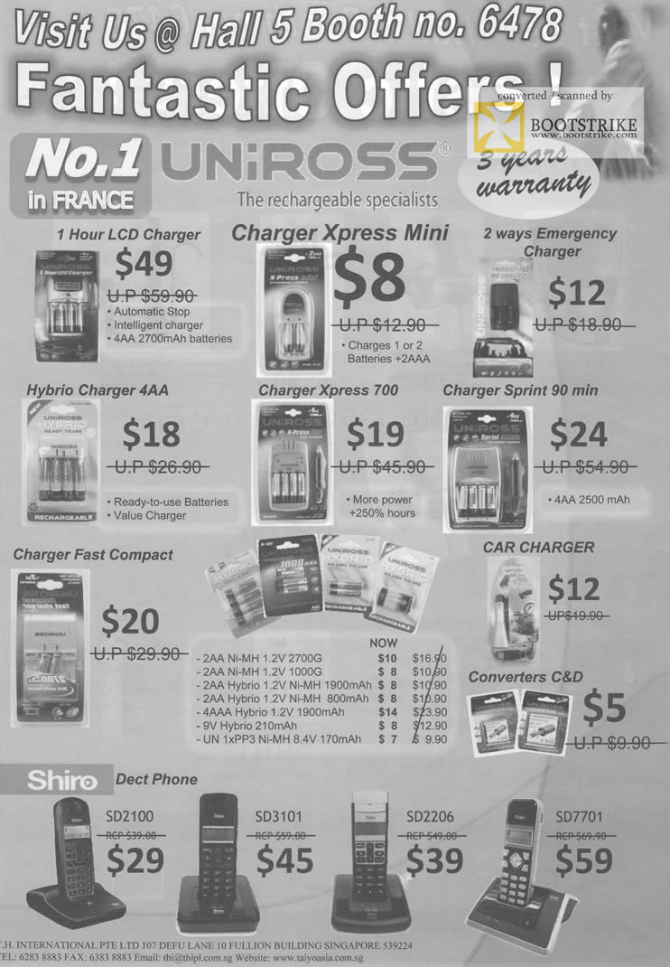 Comex 2009 price list image brochure of Uniross LCD Charger Hybrid Xpress Shiro Dect Phone