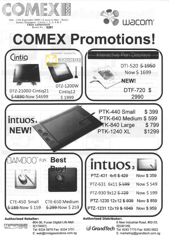 Comex 2009 price list image brochure of Wacom Cintiq Intuos Bamboo DTZ DTI PTK PTZ CTE