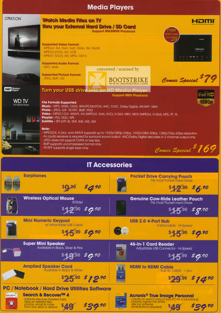 Comex 2009 price list image brochure of Western Digital WD Ovation Media Player WD TV Accessories Acronis