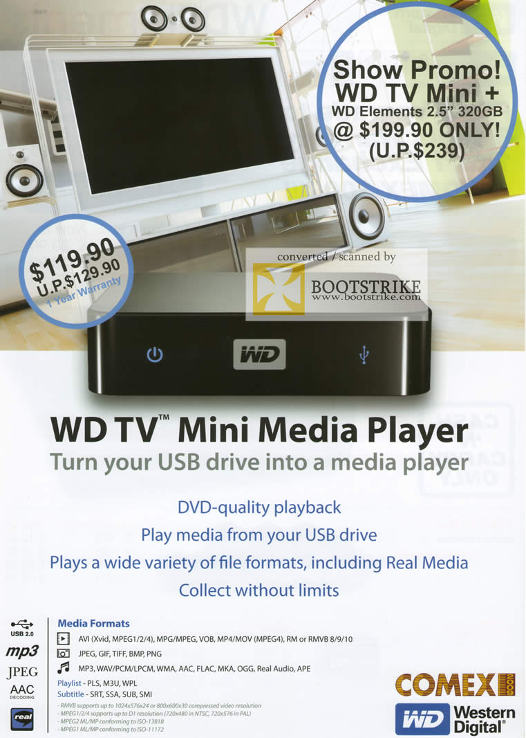 Comex 2009 price list image brochure of Western Digital WD TV Mini Media Player USB