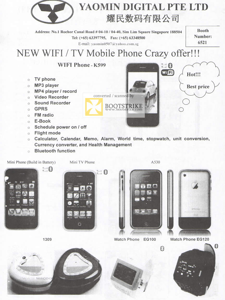 Comex 2009 price list image brochure of Yaomin Mobile Phone K599 1309 EG100 EG120