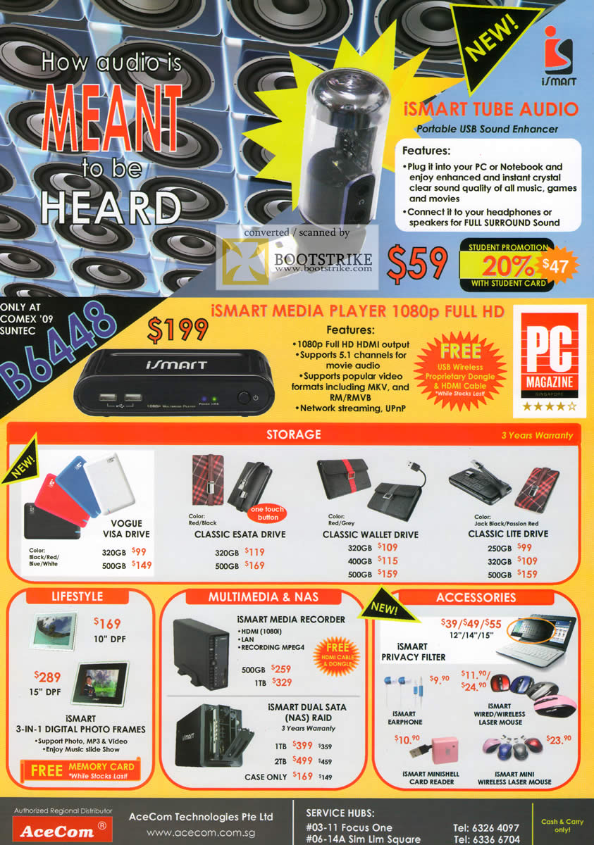 Comex 2009 price list image brochure of ISmart Media Player Storage NAS Accessories Digital Photo Frame