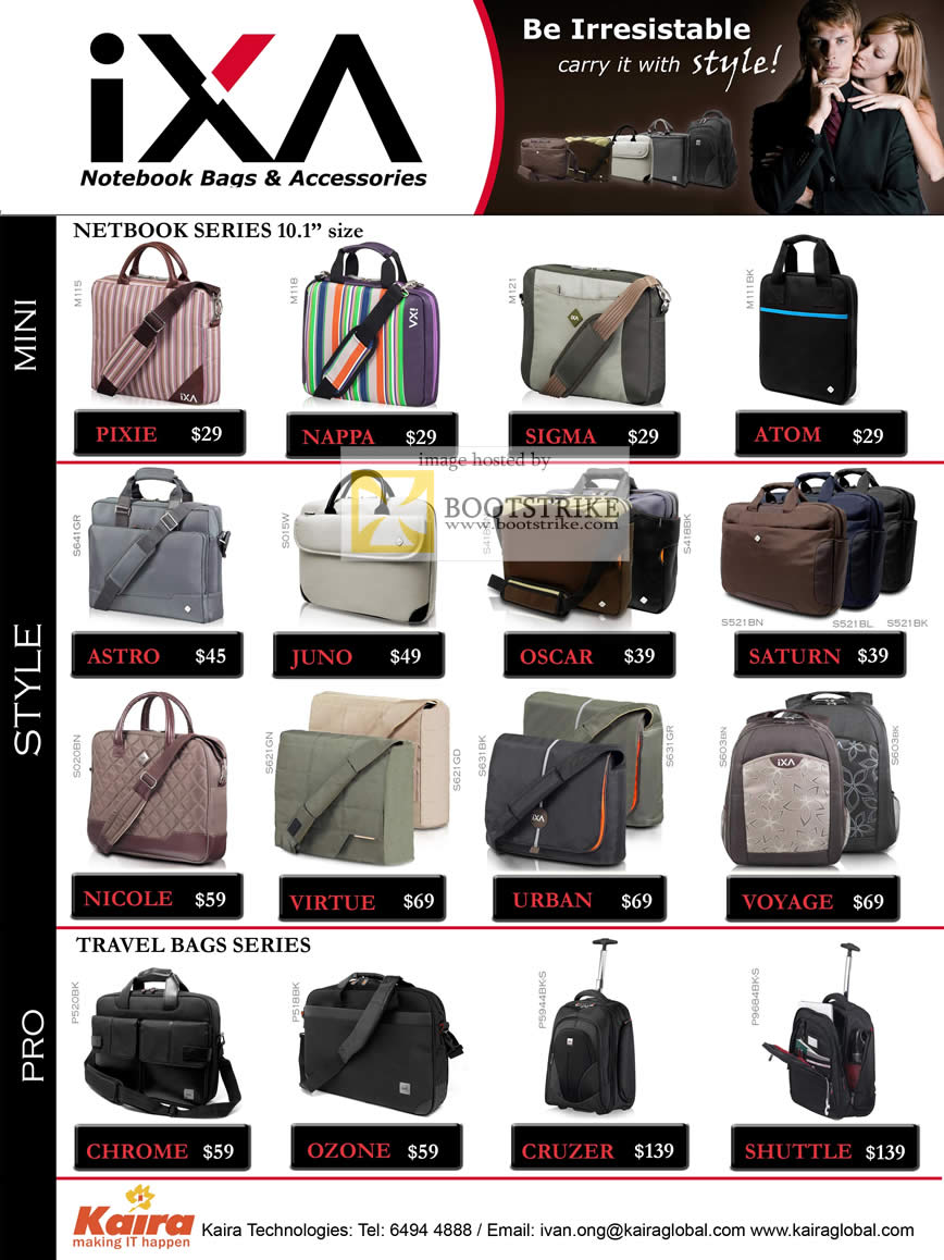 Comex 2009 price list image brochure of IXA Notebook Bags Netbook Travel Bags Series