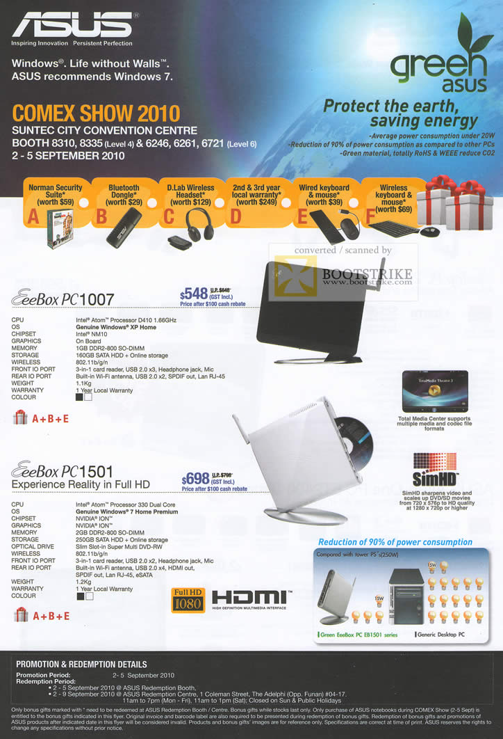 Comex 2010 price list image brochure of ASUS Nettop EeeBox PC1007 PC1501 SimHD