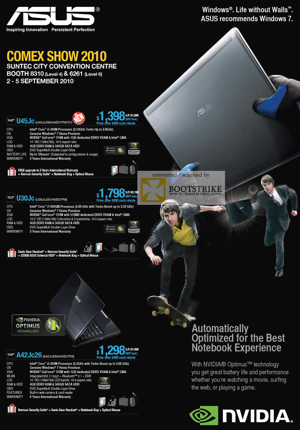 Comex 2010 price list image brochure of ASUS Notebooks U45Jc U30Jc A42Jc26 Nvidia Optimus