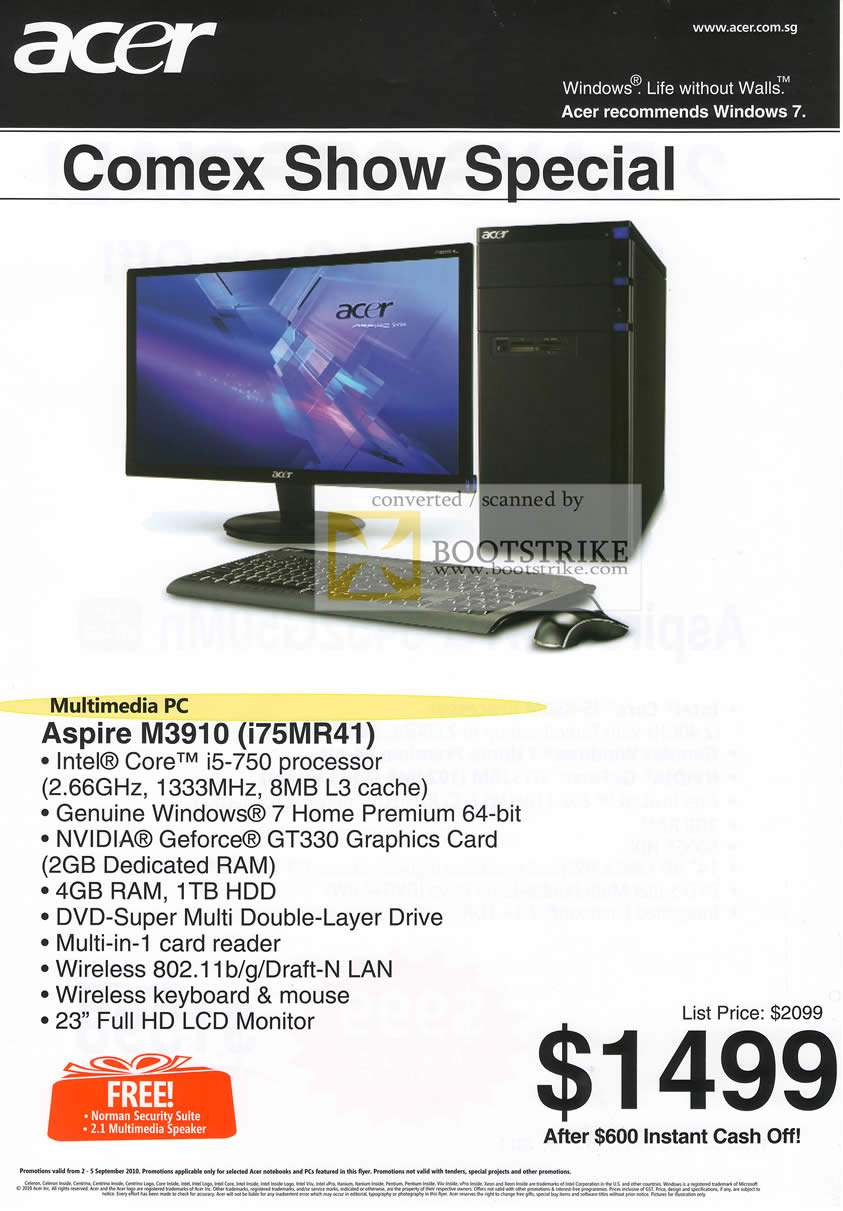 Comex 2010 price list image brochure of Acer Multimedia Desktop PC Aspire M3910 I75MR41