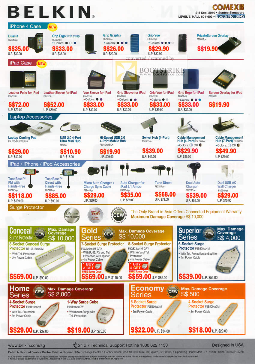 Comex 2010 price list image brochure of Belkin IPhone 4 Case IPad Laptop Accessories IPod Cooling Pad Surge Protector Conceal Gold Superior Home Economy