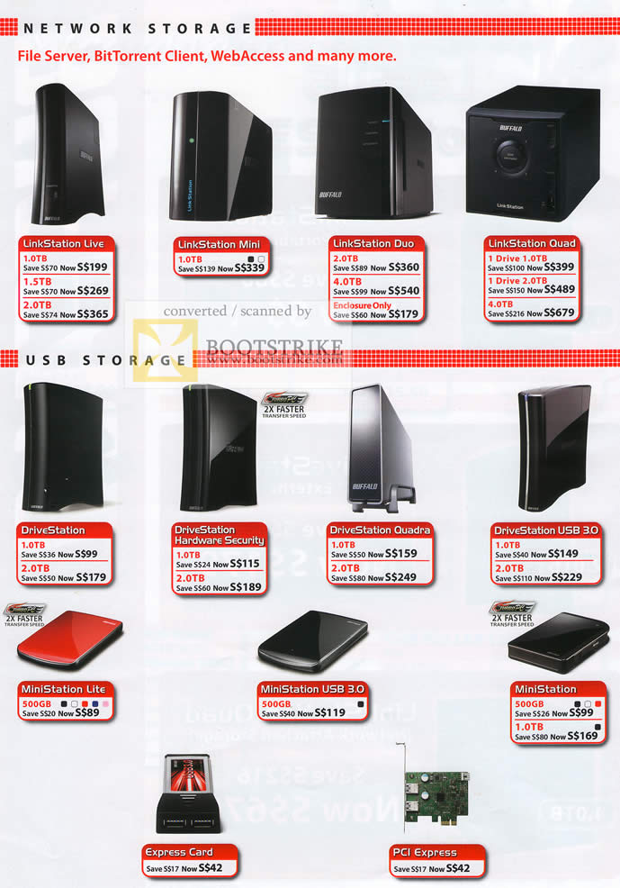 Comex 2010 price list image brochure of Buffalo External Storage NAS LinkStation Live Mini Duo Quad DriveStation Hardware Security Quadra Ministation