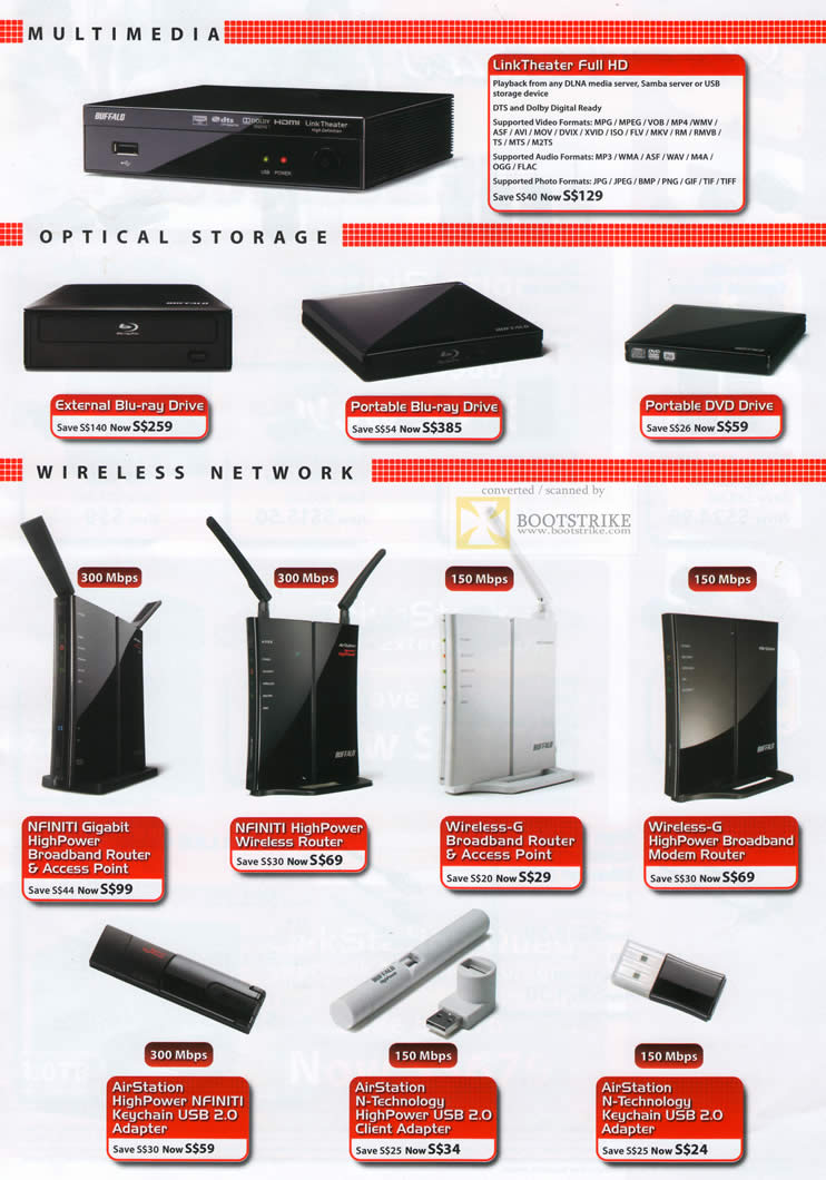 Comex 2010 price list image brochure of Buffalo Media Player LinkTheater External Blu Ray DVD Portable Drive Nfiniti Gigabit Router HighPower Modem Adapter