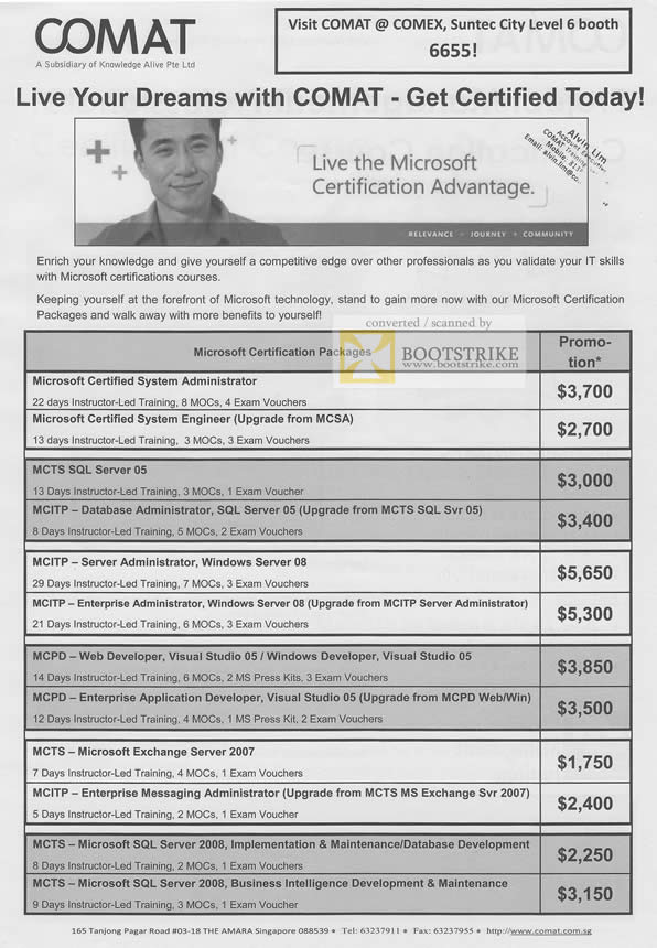 Comex 2010 price list image brochure of Comat Certification Training Microsoft MCSA MCTS MCITP MCPO