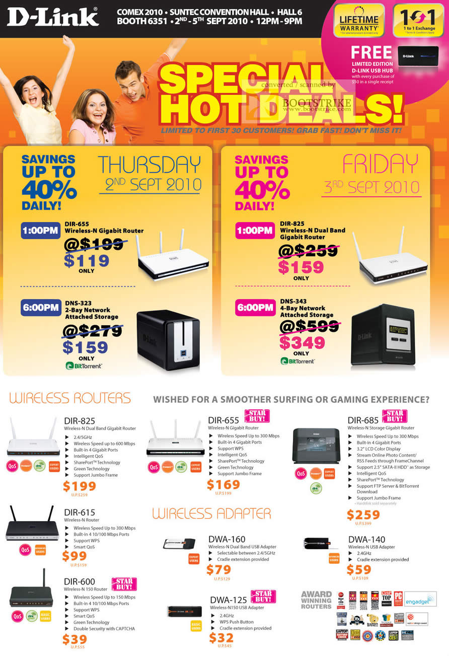 Comex 2010 price list image brochure of D Link Wireless N Gigabit Router DIR 655 DNS 323 825 343 NAS Adapter 825 655 685 615 600 DWA 160 125 140