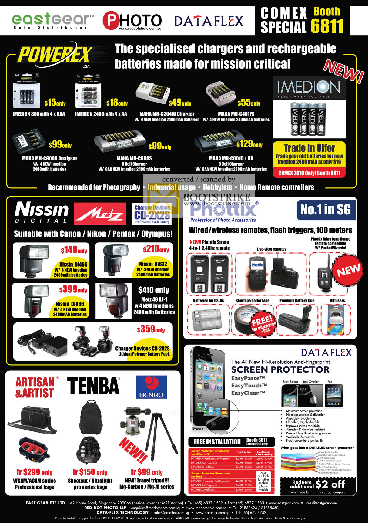 Comex 2010 price list image brochure of EastGear Dataflex Powerex Charger Battery Imedion Maha Nissin Phottix Photo Tenba Benro Screen Protector