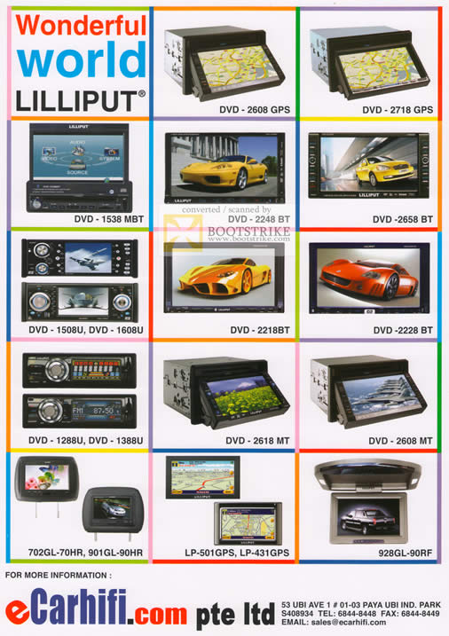 Comex 2010 price list image brochure of Ecarhifi Lilliput DVD 2608 GPS 2718 1538 MBT 2248 BT 2658BT 720GL 70HR 928GL 90RF