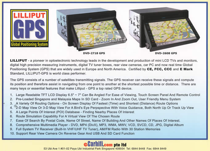 Comex 2010 price list image brochure of Ecarhifi Lilliput GPS System DVD 2718 2608