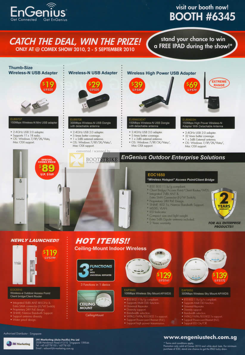 Comex 2010 price list image brochure of Engenius Wireless N USB Adapter High Power Ceiling Mount Indoor EOC1650 Hotspot