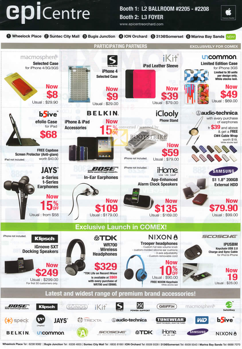 Comex 2010 price list image brochure of Epicentre Macmosphere IKit Uncommon B5ive Belkin ICooly Audio Technica Jays Bose IHome Samsung Klipsch TDK Nikon Scosche