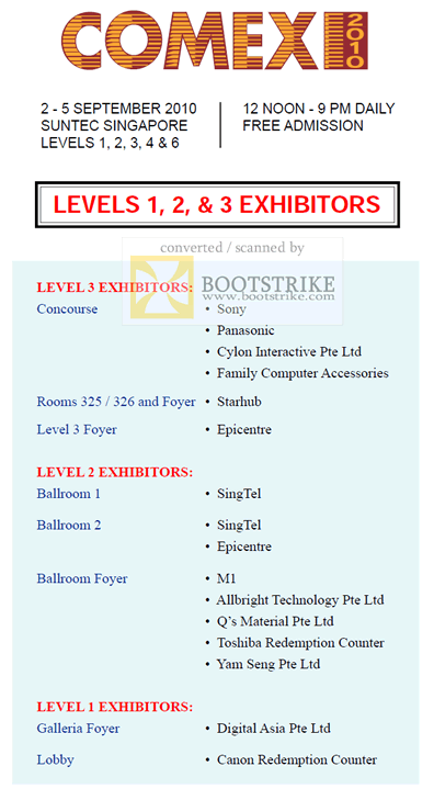 Comex 2010 price list image brochure of Comex 2010 Suntec 1st, 2nd and 3rd Level Floor Plan Map Exhibitors Brands