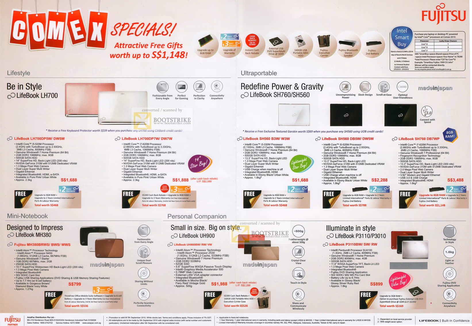 Comex 2010 price list image brochure of Fujitsu Notebooks LifeBook LH700 MH380 UH900 P3110 P3010 SH760 SH560